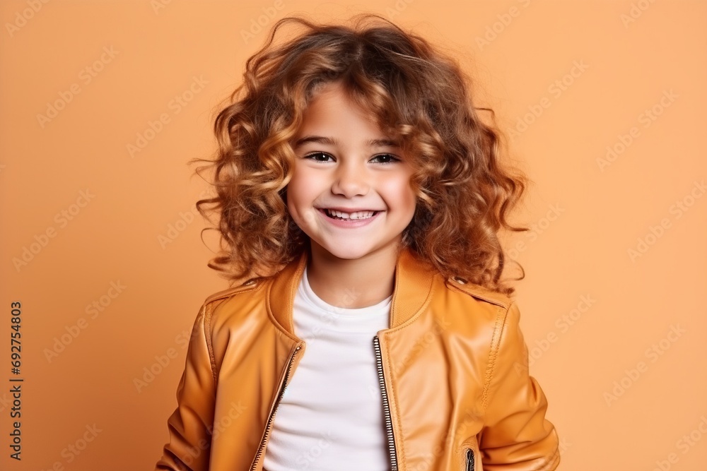 Portrait of a cute little girl with curly hair over orange background Portrait of a cute little girl with curly hair over orange background