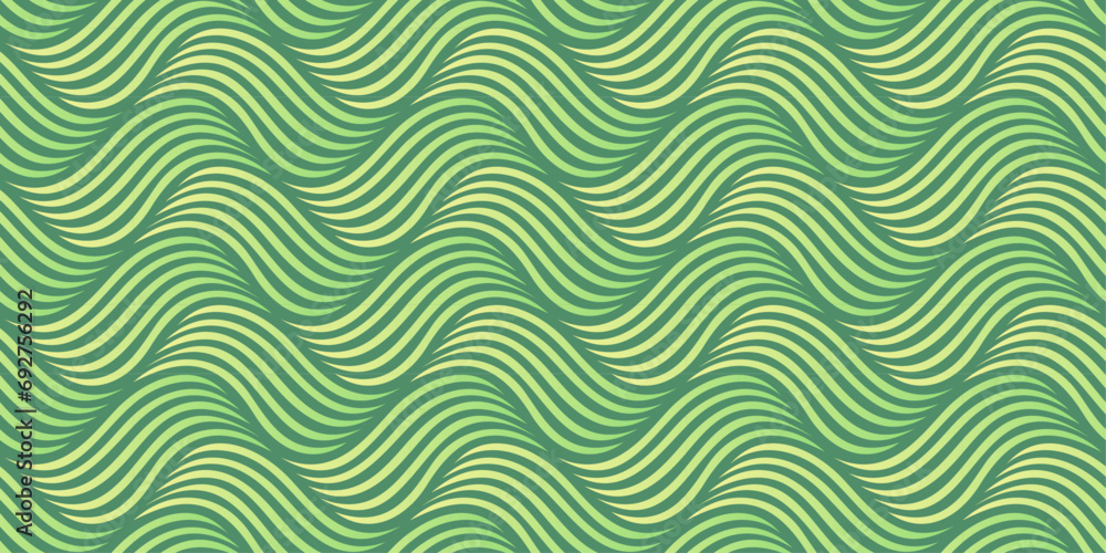 3D wave seamless pattern in green and yellow colors. perfect for wallpaper, fabric, backgrounds and ornaments