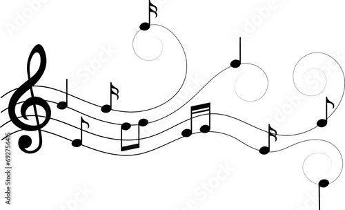 Music notes with swirls, vector illustration.