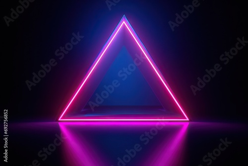 background abstract stage show fashion style retro 80's light ultraviolet space empty shape triangle frame triangular neon pink blue render 3d three-dimensional blank banner glow line eclipse black
