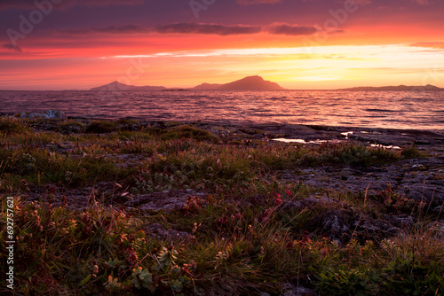 Colorful sunset at the Atlantic coast in Norway