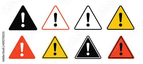 Exclamation mark of warning attention icon.Caution signs collection.Collection vector danger icons isolated on white background.Caution, danger and warning signs.