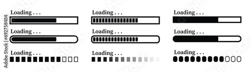 Set loading bar icons.Collage of vector loading icons.Download progress.Vector illustration