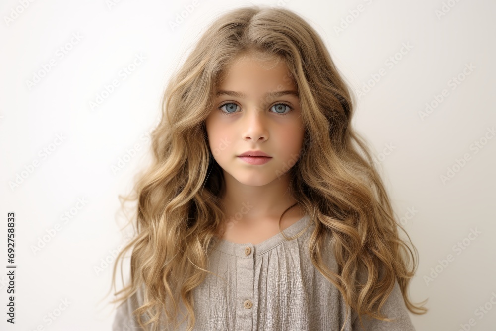 Portrait of a beautiful little girl with long blond curly hair. Portrait of a beautiful little girl with long blond curly hair.
