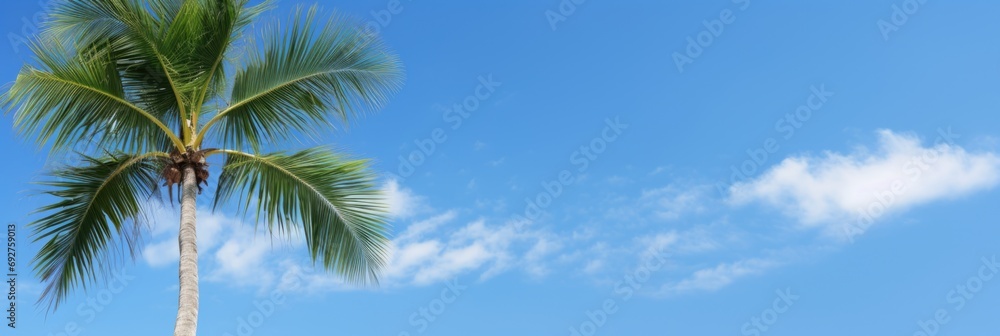 A palm tree with a blue sky in the background. A palm tree with a blue sky in the background.