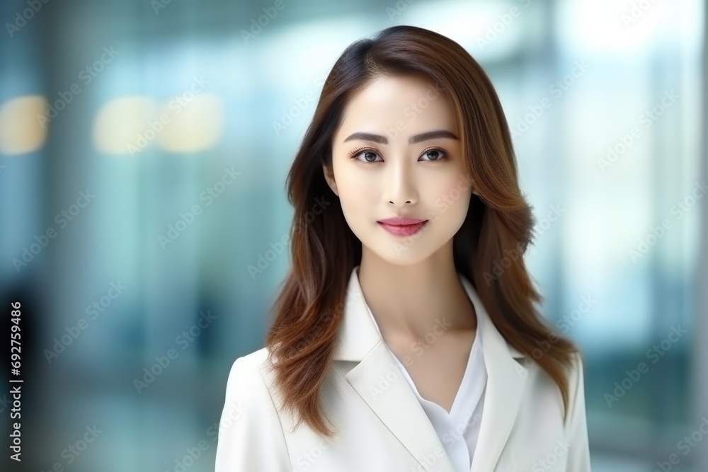 A woman in a white suit posing for a picture. A woman in a white suit posing for a picture.