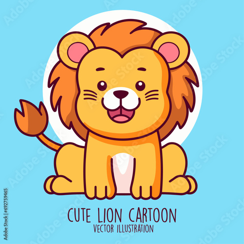 Lion Cartoon Character and Sweet Baby Lion Animal in Vector Illustration 