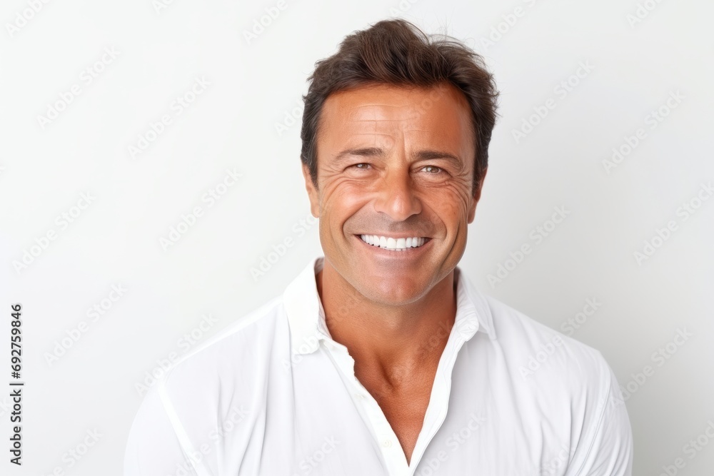 Portrait of a handsome middle-aged man smiling against white background Portrait of a handsome middle-aged man smiling against white background