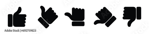 Valuation thumbs, black buttons vector. Black valuation thumbs on white background. Vector Illustration