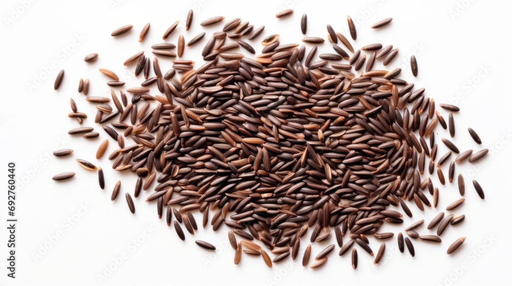 Black rice grains on white background. Top view. Wild rice texture. Ideal for food and nutrition related content. Ideal for use in culinary and health-related designs. Black rice grains on white background. Top view. Wild rice texture. Ideal for food and nutrition related content. Ideal for use in culinary and health-related designs.