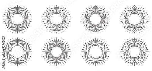Sunburst set. Sunburst line illustration on white background.Sunrise rays light burst line sunshine sunbeam vintage border symbol. Big collection sunburst best quality. Vector illustration