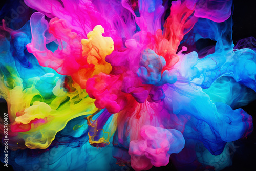 A dynamic alcohol ink creation showcasing bursts of vibrant neon colors © Phela
