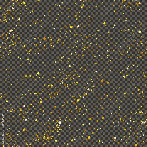 Gold glittering dust on transparent backdrop