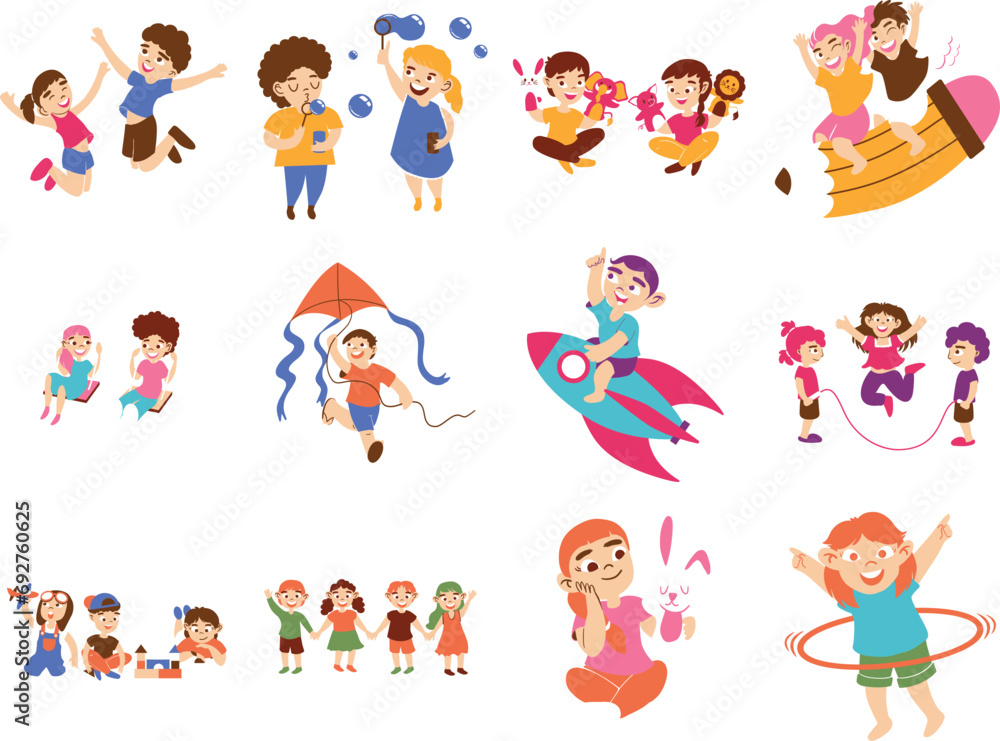 Fun and Colorful Children's Day Character Illustration Set