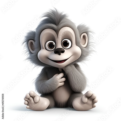 Cute 3D Baboon Cartoon Icon on White Background