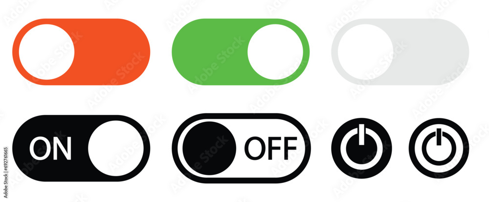 On-off icon icon set.Slider interface power icons on white background. Mobile app switch buttons.Vector illustration On-off icon icon set.Slider interface power icons on white background. Mobile app switch buttons.Vector illustration