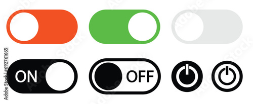 On-off icon icon set.Slider interface power icons on white background. Mobile app switch buttons.Vector illustration photo