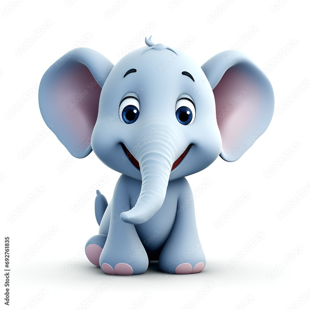 Adorable 3D Elephant Cartoon Icon on White Background
