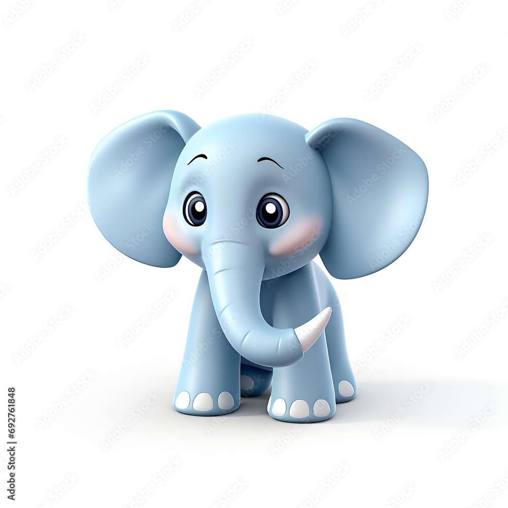 Adorable 3D Elephant Cartoon Icon on White Background