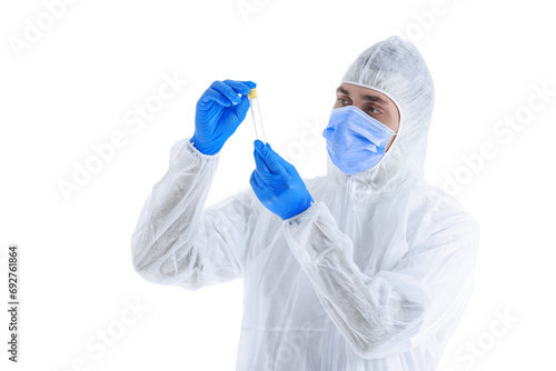 Male scientist with ampule ...