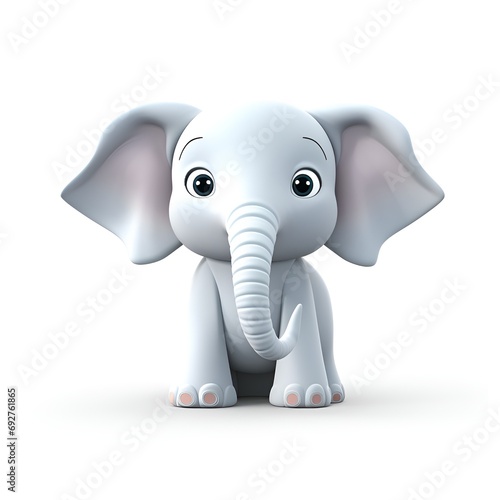 Adorable 3D Elephant Cartoon Icon on White Background