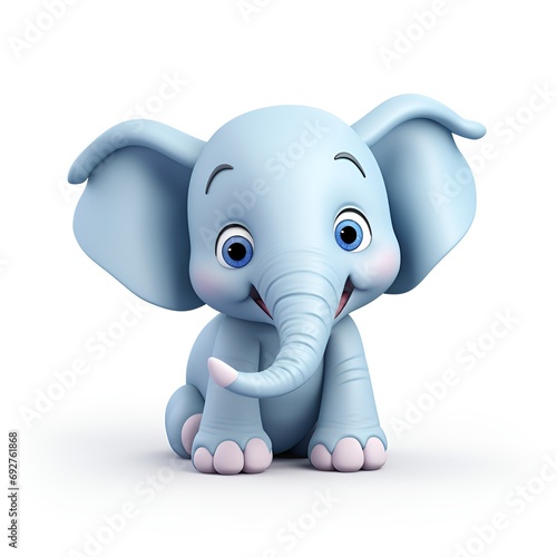 Adorable 3D Elephant Cartoon Icon on White Background