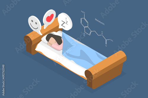 3D Isometric Flat Vector Illustration of Peaceful Nap, Melatonin and Circadian Rhythm Regulation