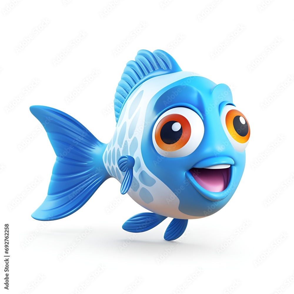 Adorable 3D Cartoon Fish Icon on White Background