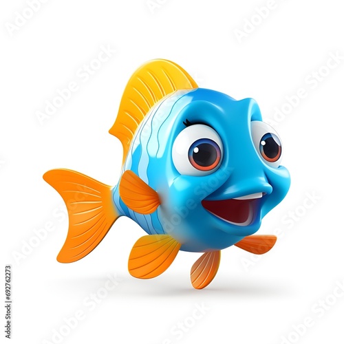 Adorable 3D Cartoon Fish Icon on White Background