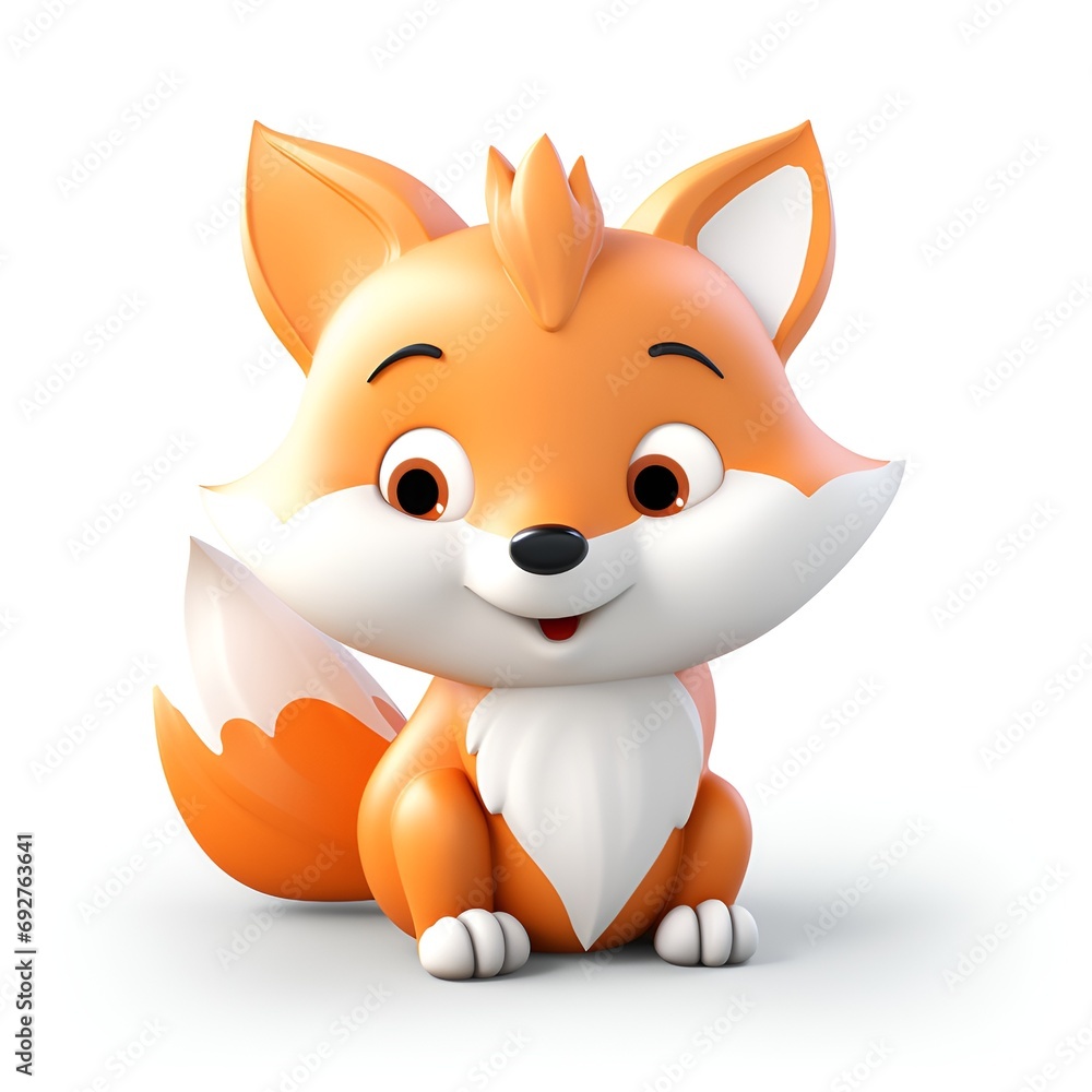 Obraz premium Cute 3D Fox Cartoon Icon on White Background