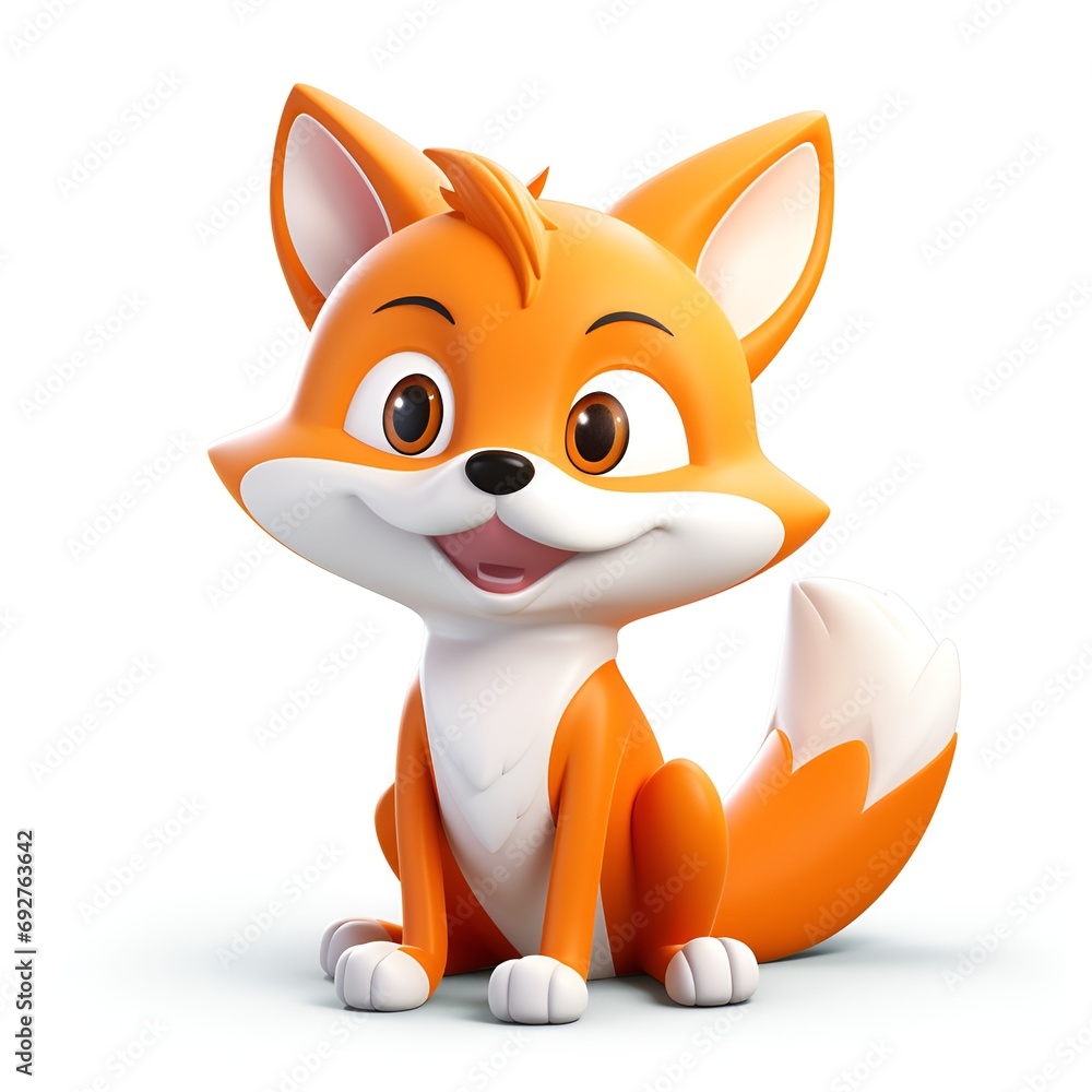 Fototapeta premium Cute 3D Fox Cartoon Icon on White Background