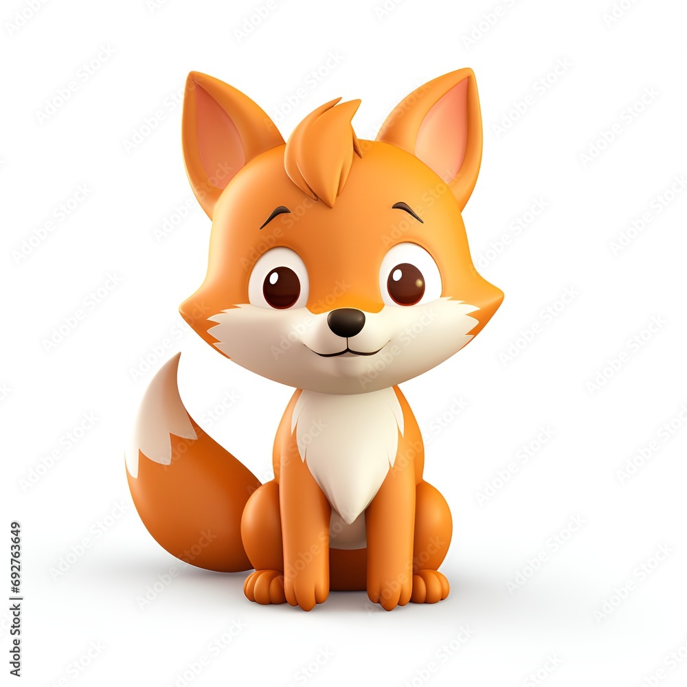 Cute 3D Fox Cartoon Icon on White Background Cute 3D Fox Cartoon Icon on White Background