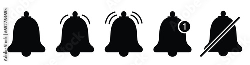 Notification bell icon collection.Alarm clock and smartphone application alert. Social media element.Notification bell black icon on white background.Vector illustration