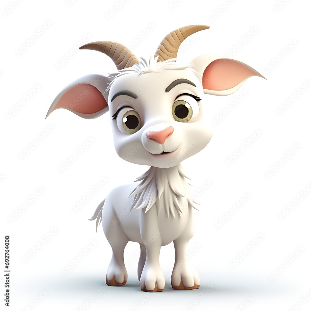 Cute 3D Goat Cartoon Icon on White Background