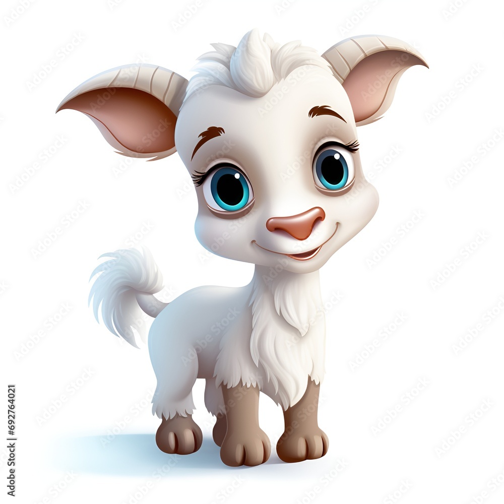 Cute 3D Goat Cartoon Icon on White Background Cute 3D Goat Cartoon Icon on White Background