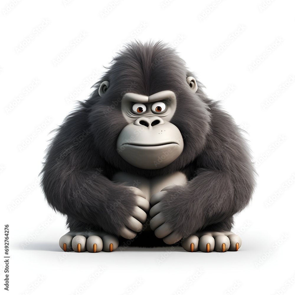 Charming 3D Gorilla Cartoon Icon on White Background