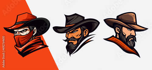 Ensemble of Cowpoke, Lawman Logo Character for Gaming and Athletics, Decal and Tee, Cartoon Vector Art