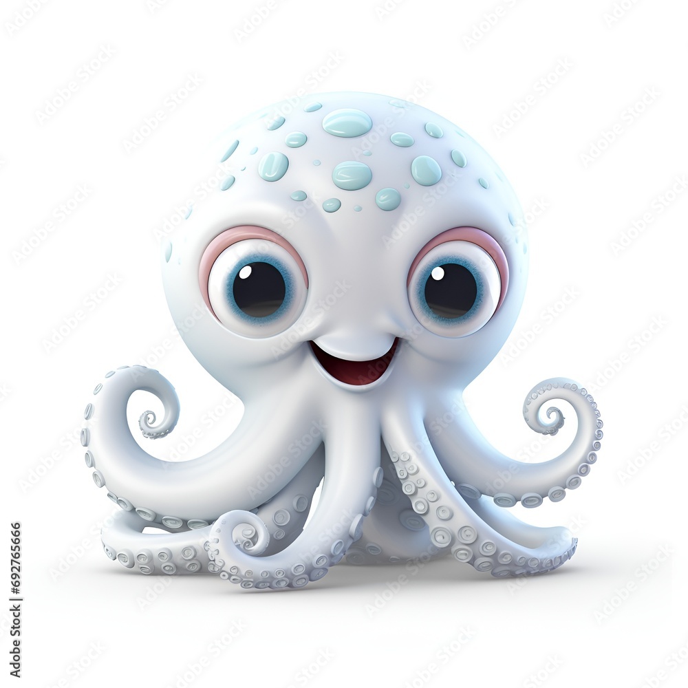 Cute 3D Octopus Cartoon Icon on White Background Cute 3D Octopus Cartoon Icon on White Background