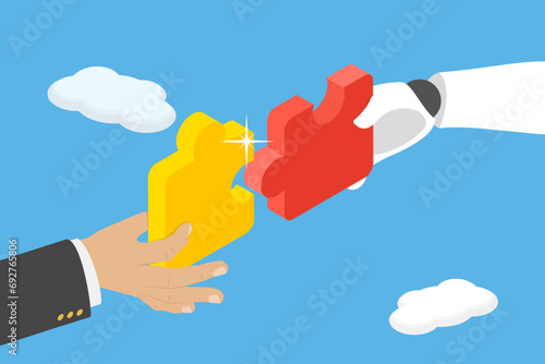 3D Isometric Flat Vector Illustration of AI Assistant Helping to Do a Business, Artificial Intelligence Tools