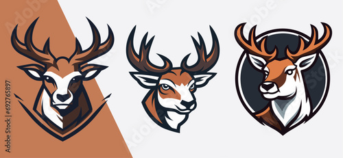 Set of Deer Hunter Apparel: Esport and Sport Logo Mascot, Sticker, T-shirt, Vector Cartoon Illustration