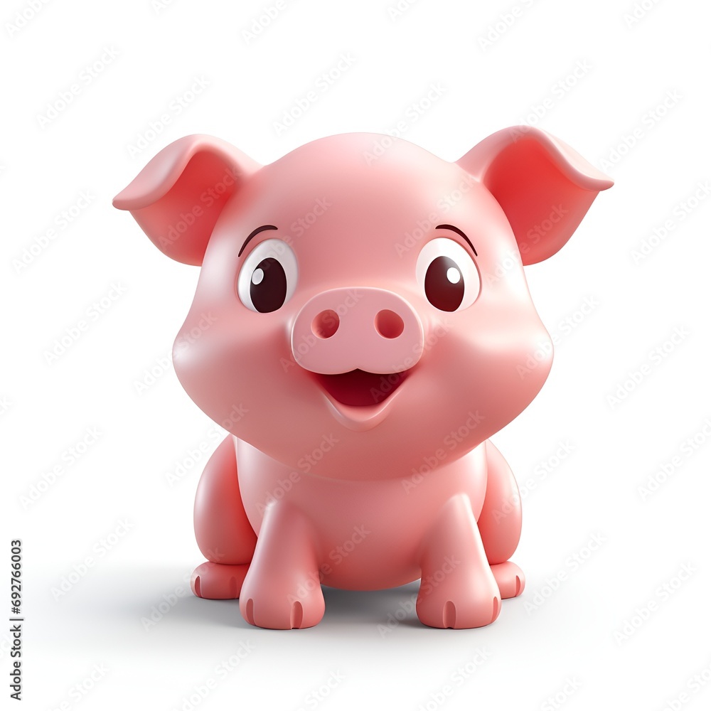 Cute 3D Pig Cartoon Icon on White Background Cute 3D Pig Cartoon Icon on White Background