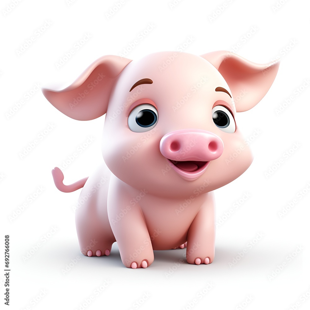 Cute 3D Pig Cartoon Icon on White Background Cute 3D Pig Cartoon Icon on White Background