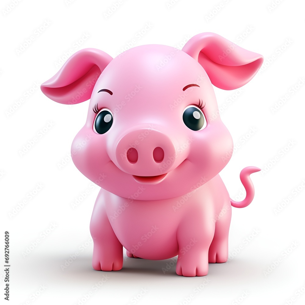 Cute 3D Pig Cartoon Icon on White Background Cute 3D Pig Cartoon Icon on White Background