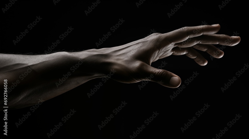 Fototapeta premium An image of a hand stretched out against a dark background.