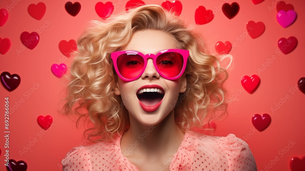 An image of a young woman with glasses surrounded by hearts. An image of a young woman with glasses surrounded by hearts.