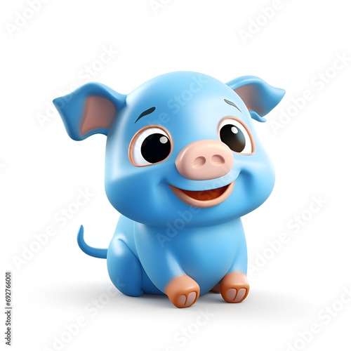 Cute 3D Pig Cartoon Icon on White Background