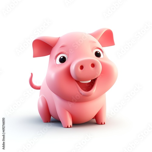 Cute 3D Pig Cartoon Icon on White Background