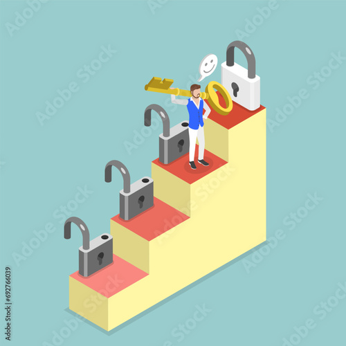 3D Isometric Flat Vector Illustration of Unlock Your Skills, Way to Success