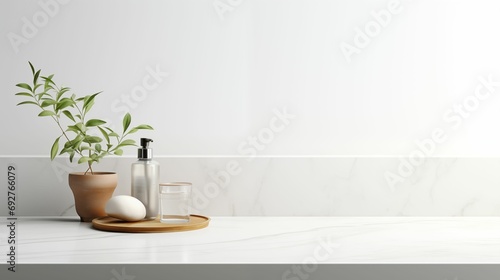 An image of an empty white marble bathroom interior.