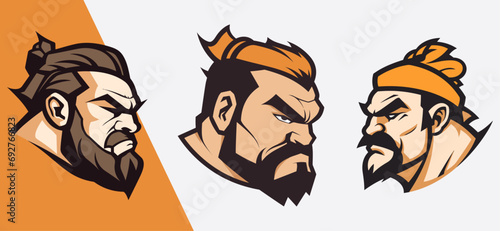 Fighter, Sumo, and MMA Logo Mascots for Esports and Sports: Stickers, T-shirts, Vector Cartoon Illustrations